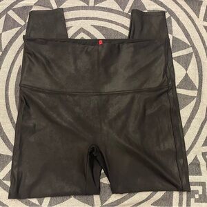 SPANX Black Sleek Faux Leather Pants SPANXshape Liquid Stretch Leggings Sz 3X